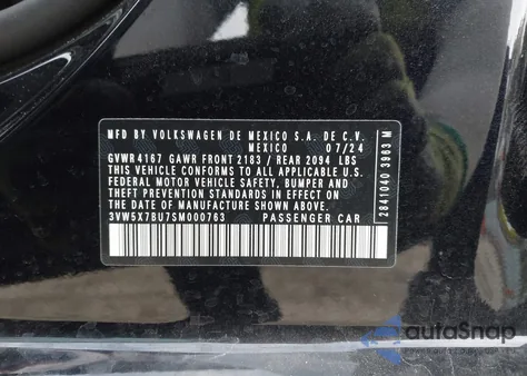 2025 Volkswagen Jetta 1.5T S z USA, uszkodzony, nr VIN 3VW5X7BU7SM000763